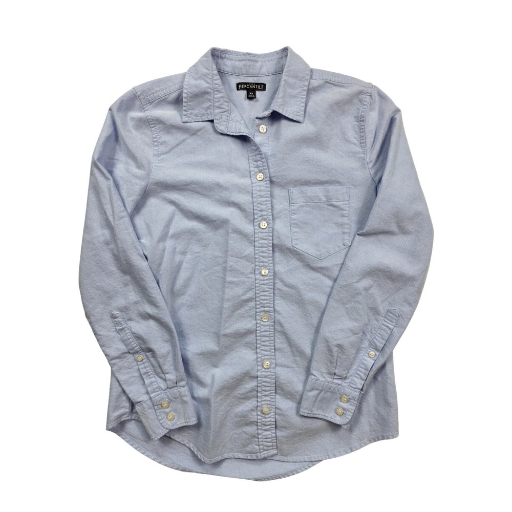 J. Crew Mercantile Oxford Blue Chest Pocket Button Up L/S Blouse Women's Size XS